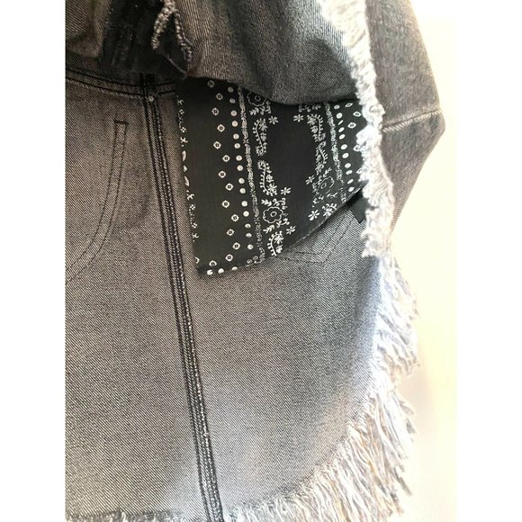 NWT Free People Black Denim Raw Hem Fringe Mini - Picture 9 of 10